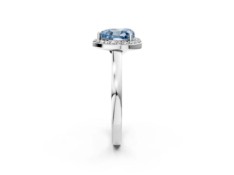 White gold Fancy Blue Heart Cut Halo Diamond Ring with Solitaire Band and Prong Setting_2