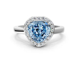 White gold Fancy Blue Heart Cut Halo Diamond Ring with Solitaire Band and Prong Setting
