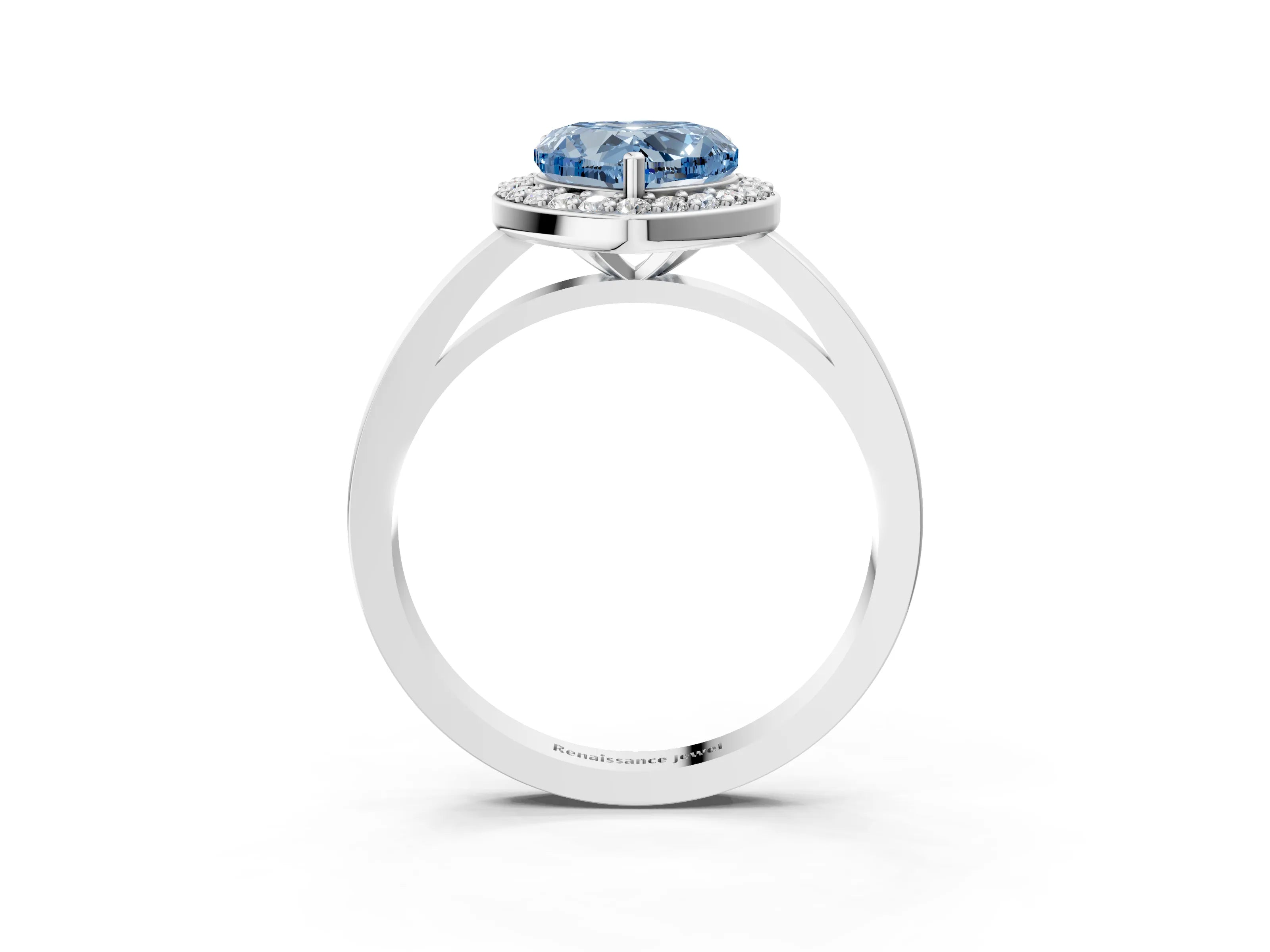 White gold Fancy Blue Heart Cut Halo Diamond Ring with Solitaire Band and Prong Setting_3