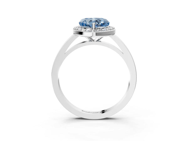 White gold Fancy Blue Heart Cut Halo Diamond Ring with Solitaire Band and Prong Setting