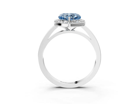 White gold Fancy Blue Heart Cut Halo Diamond Ring with Solitaire Band and Prong Setting_3