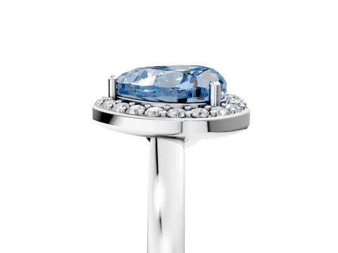 White gold Fancy Blue Heart Cut Halo Diamond Ring with Solitaire Band and Prong Setting_5
