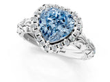 White gold Fancy Blue Heart Cut Halo Diamond Solitaire with Filigree Band and Four-Prong Setting_1
