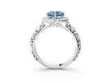 White gold Fancy Blue Heart Cut Halo Diamond Solitaire with Filigree Band and Four-Prong Setting_3