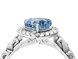 White gold Fancy Blue Heart Cut Halo Diamond Solitaire with Filigree Band and Four-Prong Setting_4