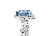 White gold Fancy Blue Heart Cut Halo Diamond Solitaire with Filigree Band and Four-Prong Setting_5