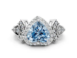 White gold Fancy Blue Heart Cut Halo Diamond Split Shank Engagement Ring with Four-Prong Setting