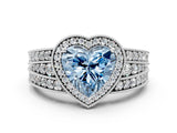 White gold Fancy Blue Heart Cut Halo Diamond Split Shank Ring with Prong Setting