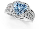 White gold Fancy Blue Heart Cut Halo Diamond Split Shank Ring with Prong Setting_1