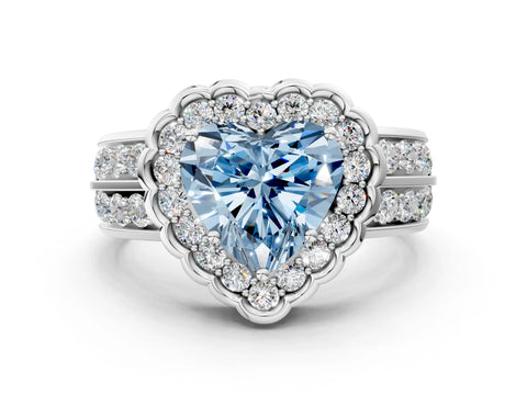 White gold Fancy Blue Heart Cut Halo Diamond Split Shank Ring with Scalloped Prong Setting_12