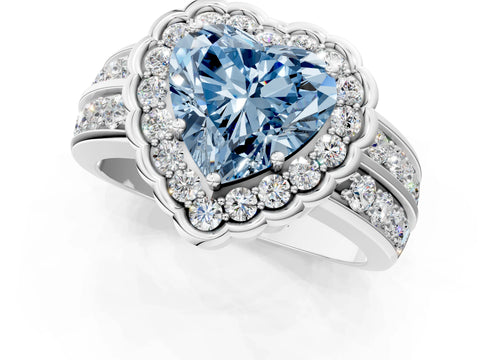White gold Fancy Blue Heart Cut Halo Diamond Split Shank Ring with Scalloped Prong Setting_13