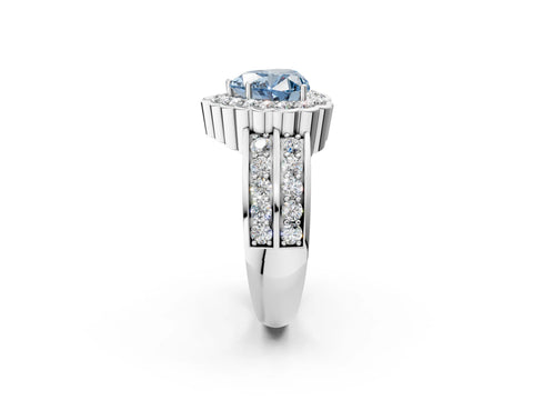 White gold Fancy Blue Heart Cut Halo Diamond Split Shank Ring with Scalloped Prong Setting_14