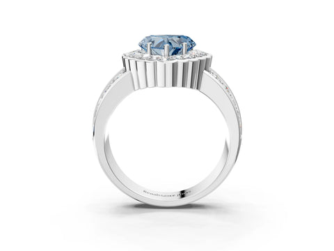 White gold Fancy Blue Heart Cut Halo Diamond Split Shank Ring with Scalloped Prong Setting_15
