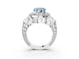White gold Fancy Blue Heart Cut Halo Milgrain Diamond Engagement Ring with Leaf Band and Four-Prong Setting_3