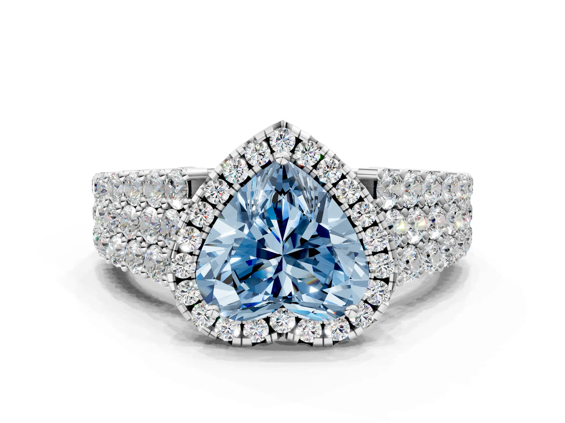 White gold Fancy Blue Heart Cut Halo Pavé Diamond Engagement Ring with Split Shank and Four-Prong Setting_15