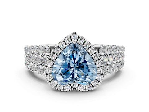 White gold Fancy Blue Heart Cut Halo Pavé Diamond Engagement Ring with Split Shank and Four-Prong Setting_3