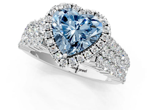 White gold Fancy Blue Heart Cut Halo Pavé Diamond Engagement Ring with Split Shank and Four-Prong Setting_4