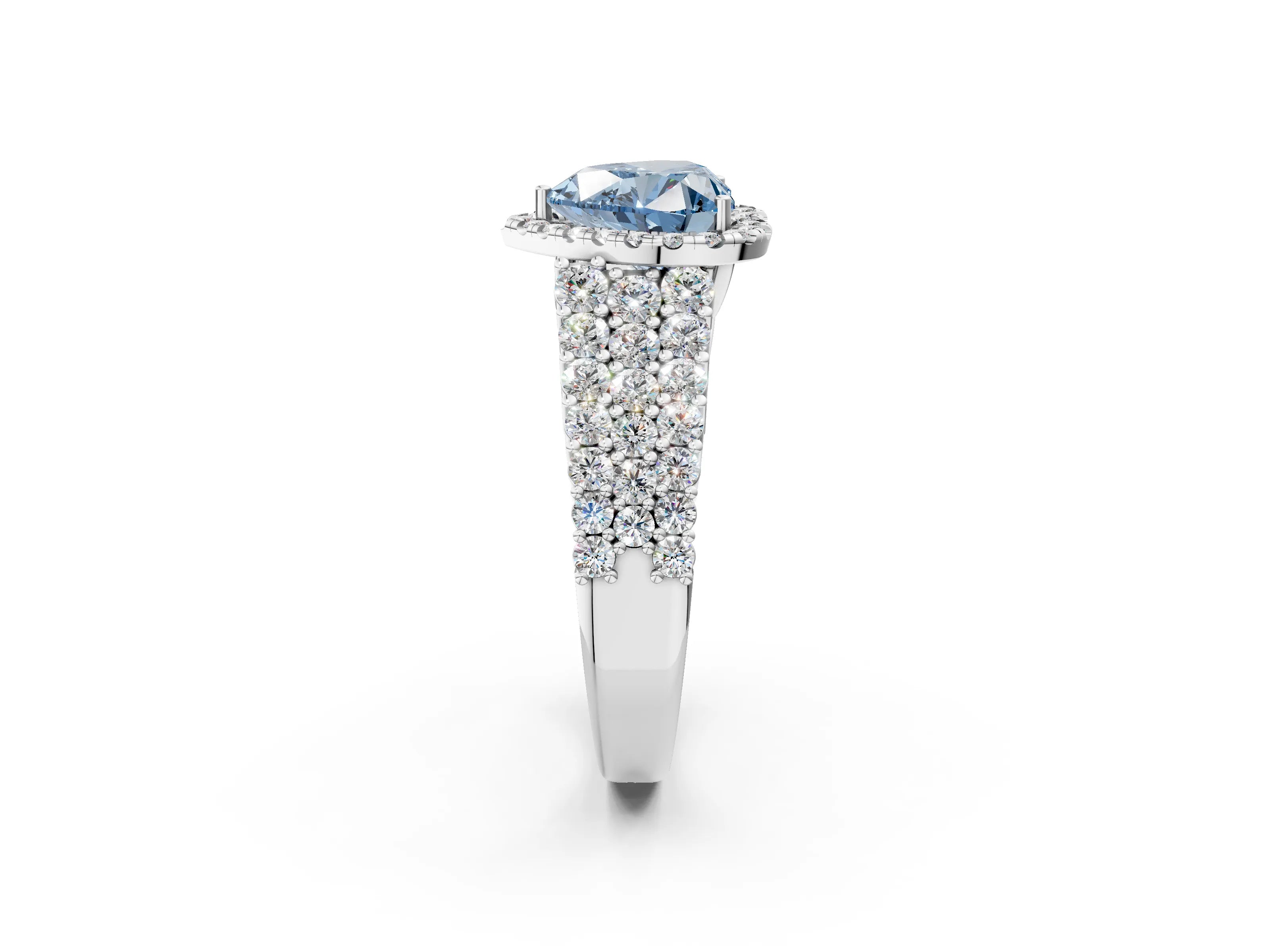 White gold Fancy Blue Heart Cut Halo Pavé Diamond Engagement Ring with Split Shank and Four-Prong Setting_5