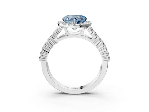 White gold Fancy Blue Heart Cut Halo Pavé Diamond Engagement Ring with Split Shank and Four-Prong Setting_6