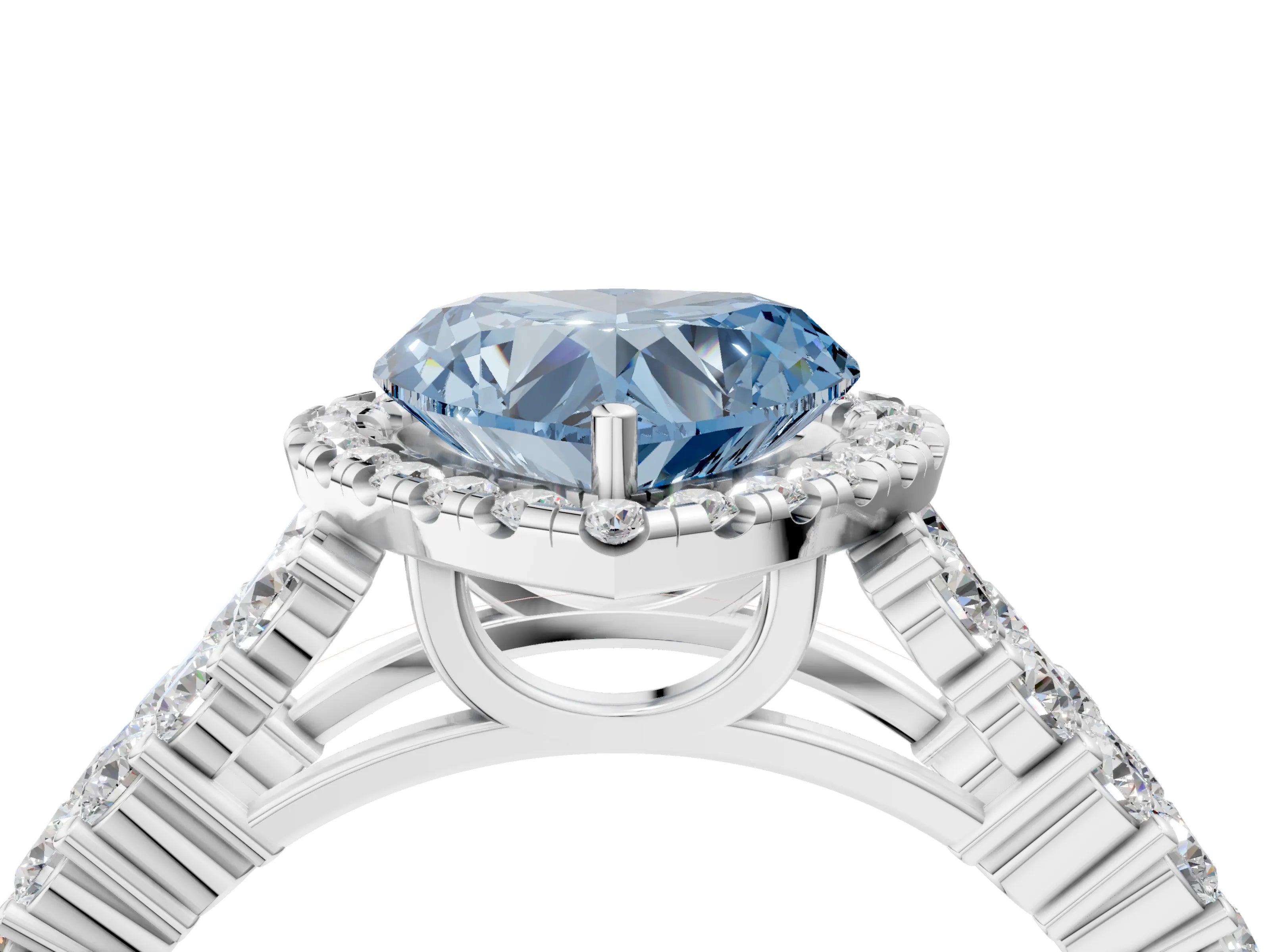 White gold Fancy Blue Heart Cut Halo Pavé Diamond Engagement Ring with Split Shank and Four-Prong Setting_7