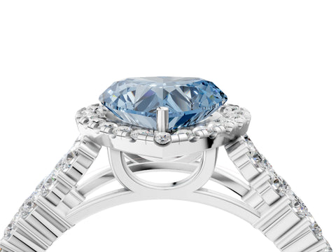White gold Fancy Blue Heart Cut Halo Pavé Diamond Engagement Ring with Split Shank and Four-Prong Setting_7
