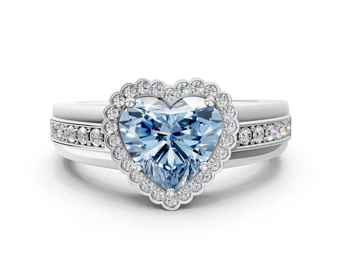 White gold Fancy Blue Heart  Cut Halo Pave Band Four-Prong Ring_49