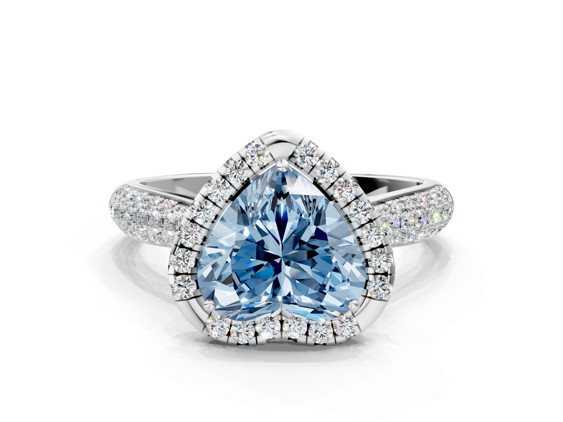 White gold Fancy Blue Heart  Cut Halo Pave Band Four-Prong Setting Ring_20