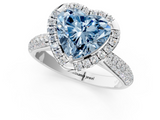 White gold Fancy Blue Heart  Cut Halo Pave Band Four-Prong Setting Ring_21