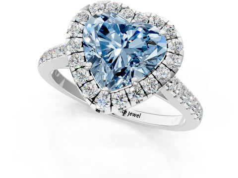 White gold Fancy Blue Heart Cut Halo Pave Diamond Engagement Ring with Four-Prong Setting_1