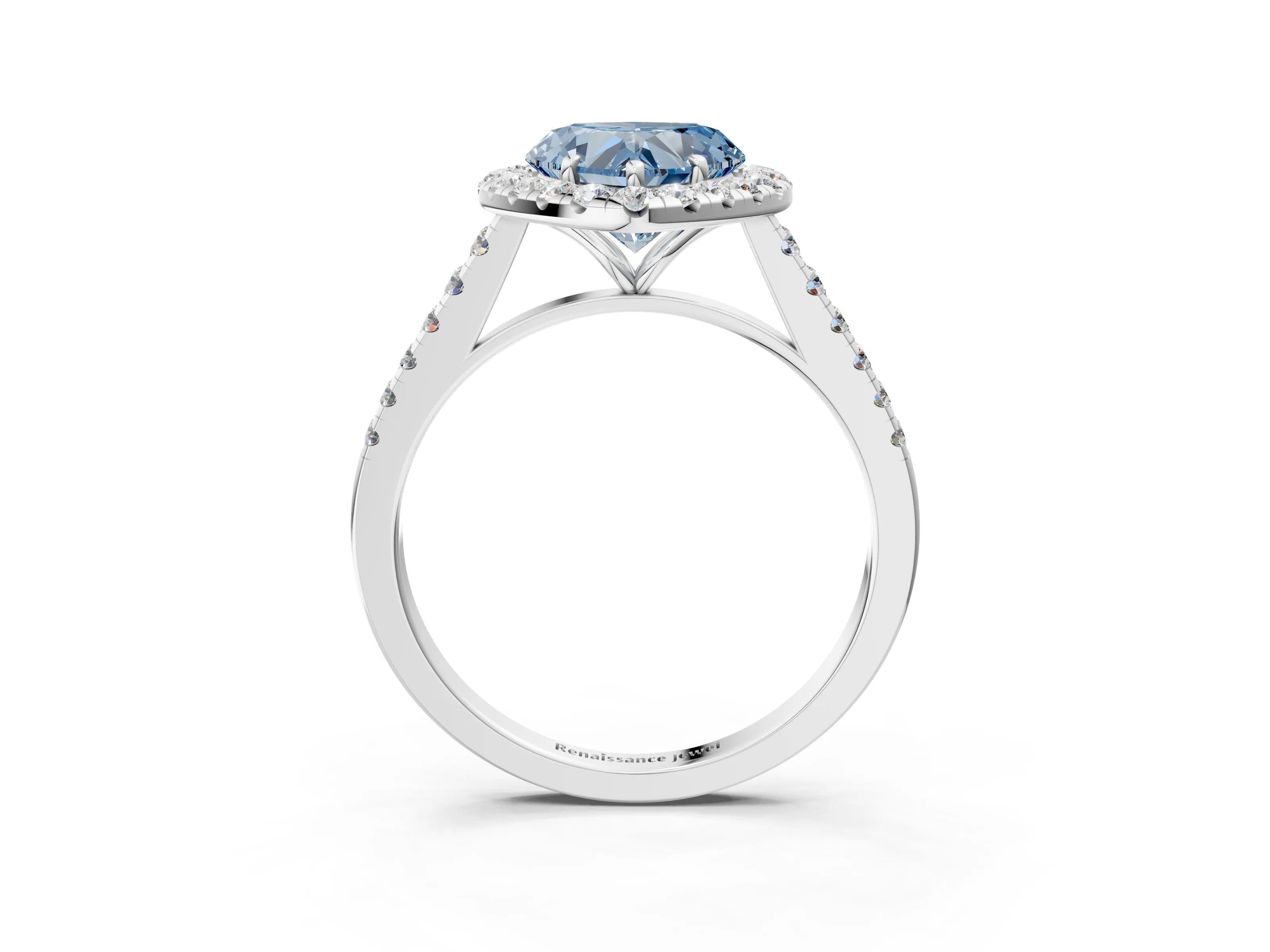 White gold Fancy Blue Heart Cut Halo Pave Diamond Engagement Ring with Four-Prong Setting_3