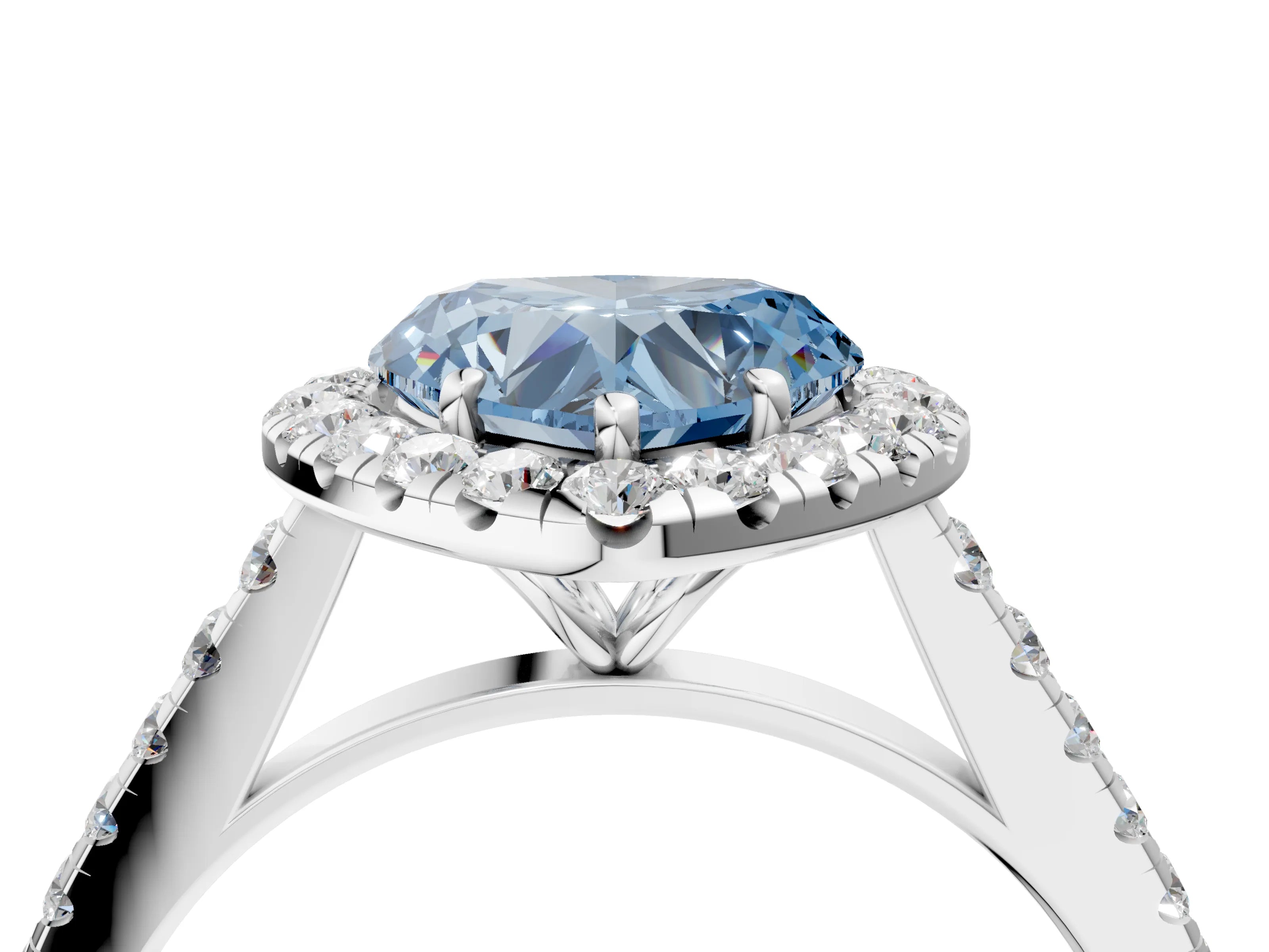 White gold Fancy Blue Heart Cut Halo Pave Diamond Engagement Ring with Four-Prong Setting_4