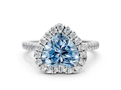 White gold Fancy Blue Heart Cut Halo Pave Diamond Engagement Ring with Four-Prong Setting