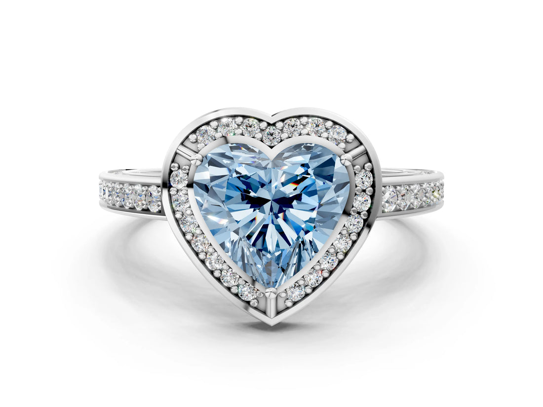 White gold Fancy Blue Heart  Cut Halo Pave Split Shank Prong Setting Ring_32