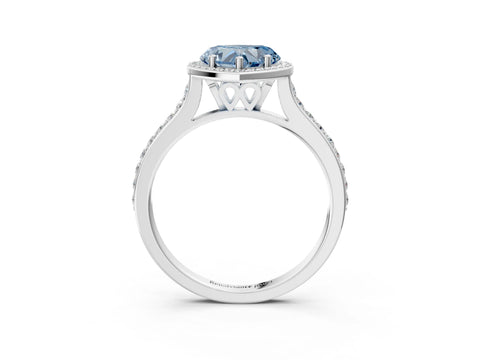 White gold Fancy Blue Heart Cut Halo Round Diamond Pavé Band with Four-Prong Setting_18