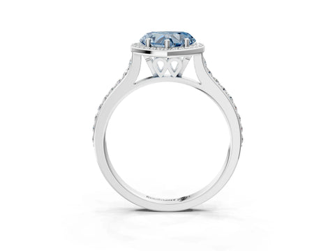 White gold Fancy Blue Heart Cut Halo Round Diamond Pavé Band with Four-Prong Setting_25