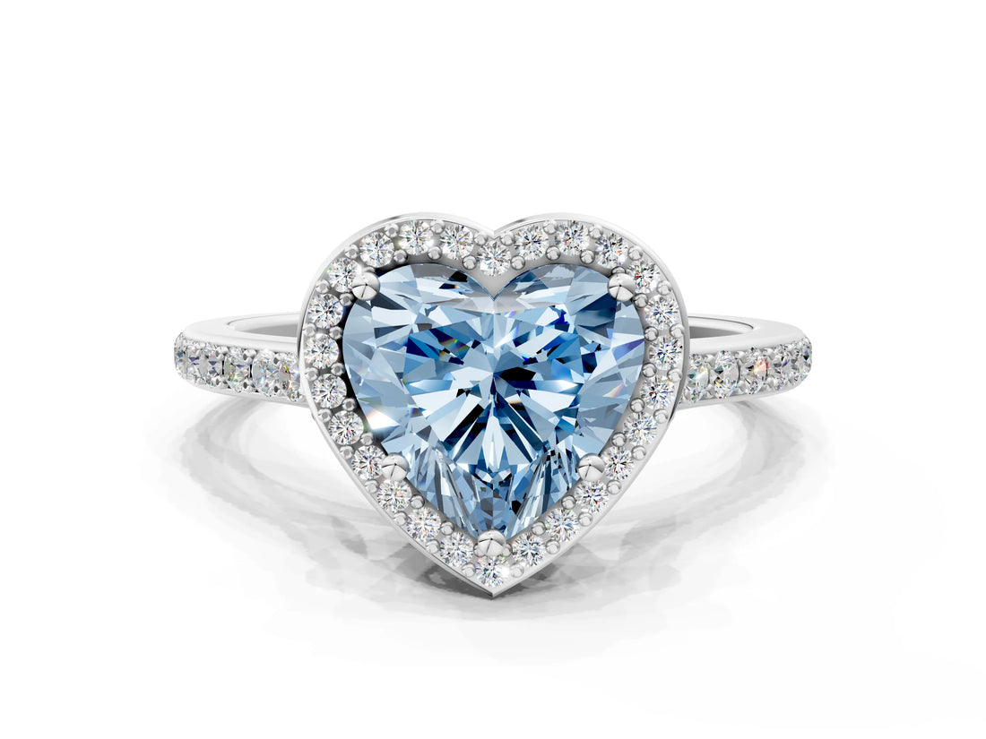 White gold Fancy Blue Heart Cut Halo Round Diamond Pavé Band with Four-Prong Setting_27