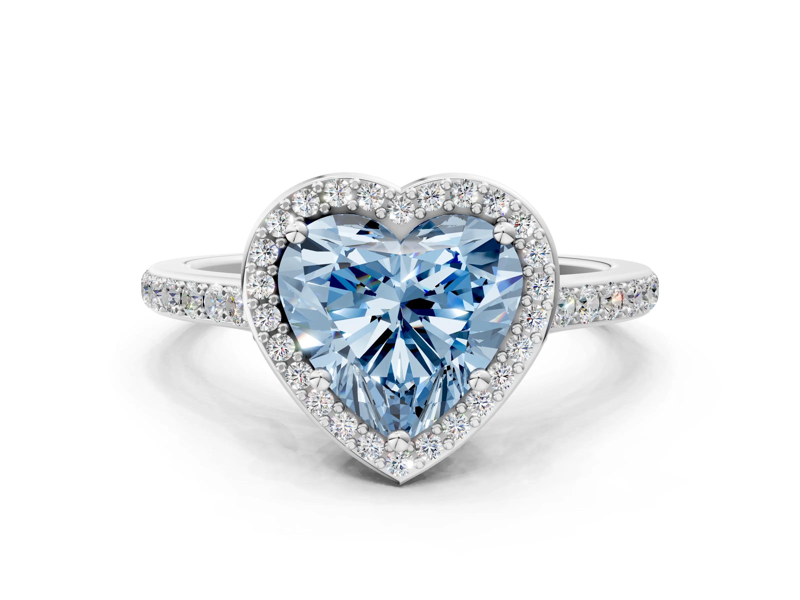 White gold Fancy Blue Heart Cut Halo Round Diamond Pavé Band with Four-Prong Setting_39