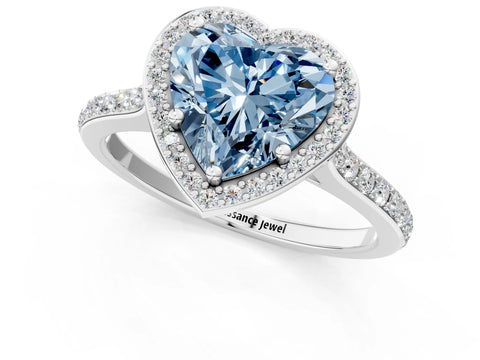 White gold Fancy Blue Heart Cut Halo Round Diamond Pavé Band with Four-Prong Setting_40