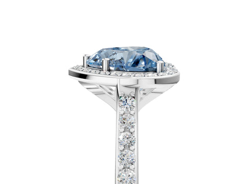 White gold Fancy Blue Heart Cut Halo Round Diamond Pavé Band with Four-Prong Setting_44