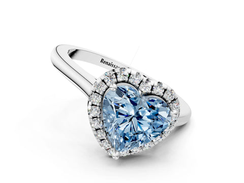 White gold Fancy Blue Heart Cut Halo Round Diamond Solitaire Engagement Ring with Pave Band and Four-Prong Setting_24
