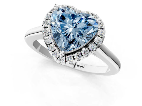 White gold Fancy Blue Heart Cut Halo Round Diamond Solitaire Engagement Ring with Pave Band and Four-Prong Setting_25
