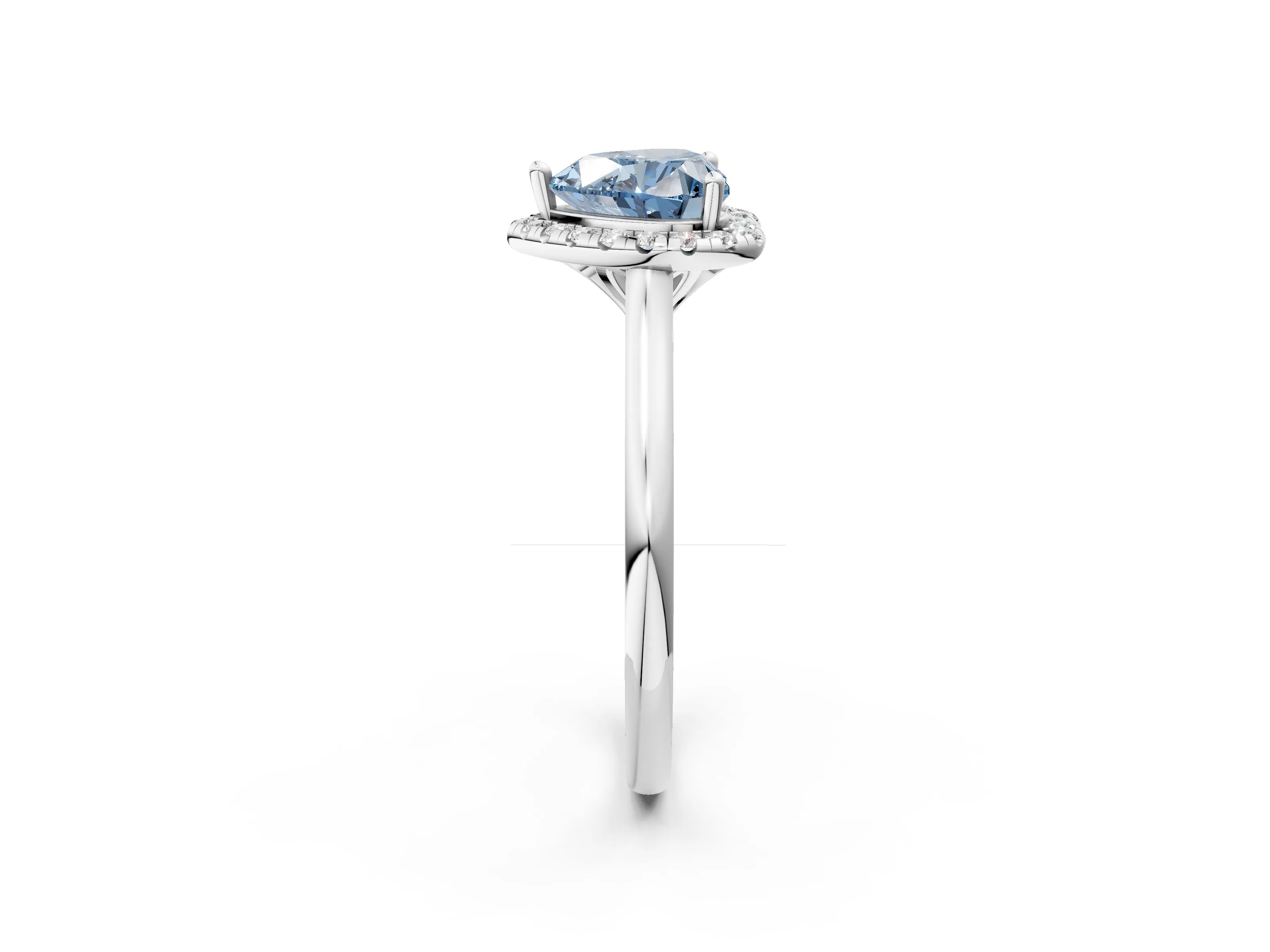 White gold Fancy Blue Heart Cut Halo Round Diamond Solitaire Engagement Ring with Pave Band and Four-Prong Setting_27