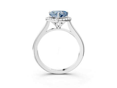 White gold Fancy Blue Heart Cut Halo Round Diamond Solitaire Engagement Ring with Pave Band and Four-Prong Setting_27