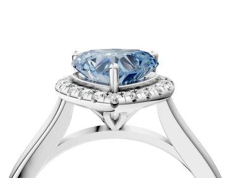 White gold Fancy Blue Heart Cut Halo Round Diamond Solitaire Engagement Ring with Pave Band and Four-Prong Setting_28