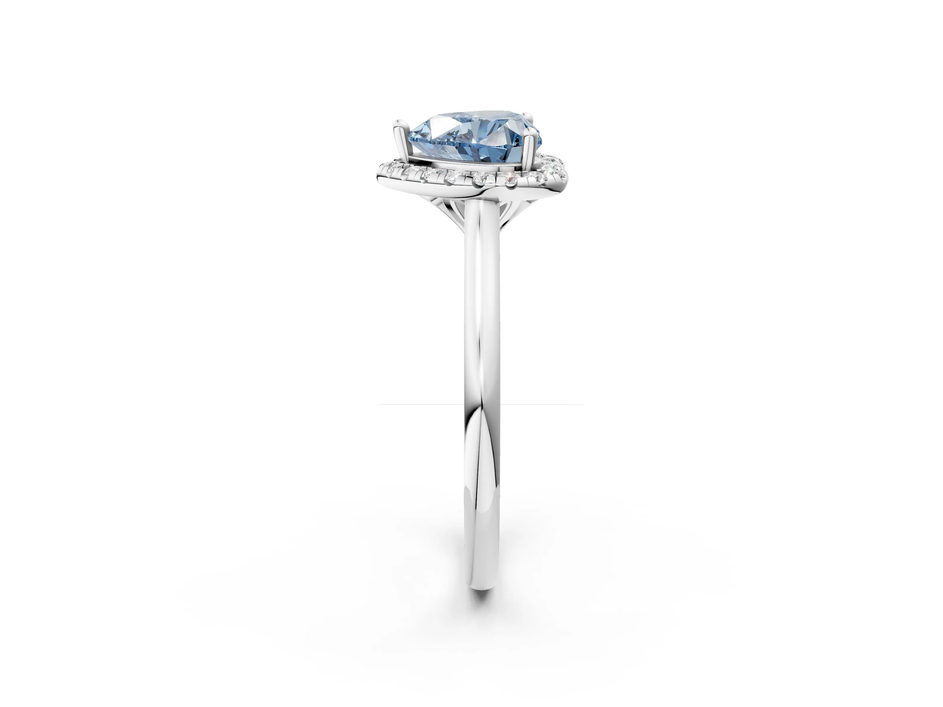 White gold Fancy Blue Heart Cut Halo Round Diamond Solitaire Engagement Ring with Pave Band and Four-Prong Setting_2