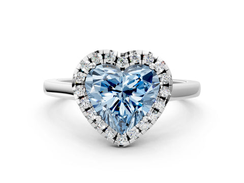 White gold Fancy Blue Heart Cut Halo Round Diamond Solitaire Ring with Pavé Band and Four-Prong Setting_12