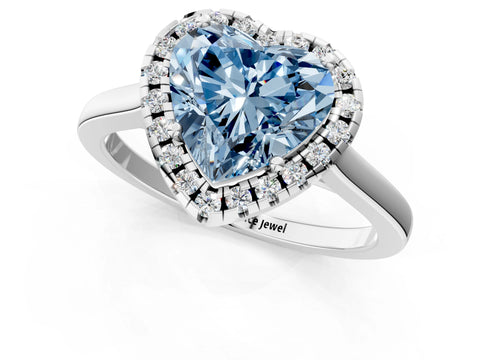 White gold Fancy Blue Heart Cut Halo Round Diamond Solitaire Ring with Pavé Band and Four-Prong Setting_13