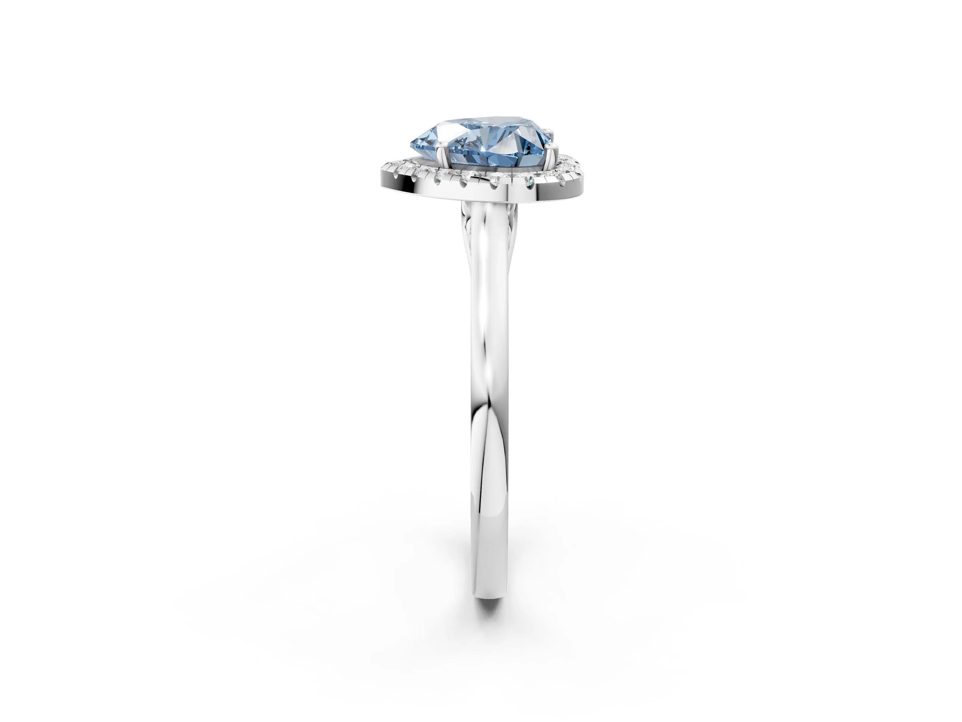 White gold Fancy Blue Heart Cut Halo Round Diamond Solitaire Ring with Pavé Band and Four-Prong Setting_14