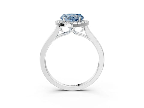 White gold Fancy Blue Heart Cut Halo Round Diamond Solitaire Ring with Pavé Band and Four-Prong Setting_15