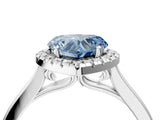 White gold Fancy Blue Heart Cut Halo Round Diamond Solitaire Ring with Pavé Band and Four-Prong Setting_16